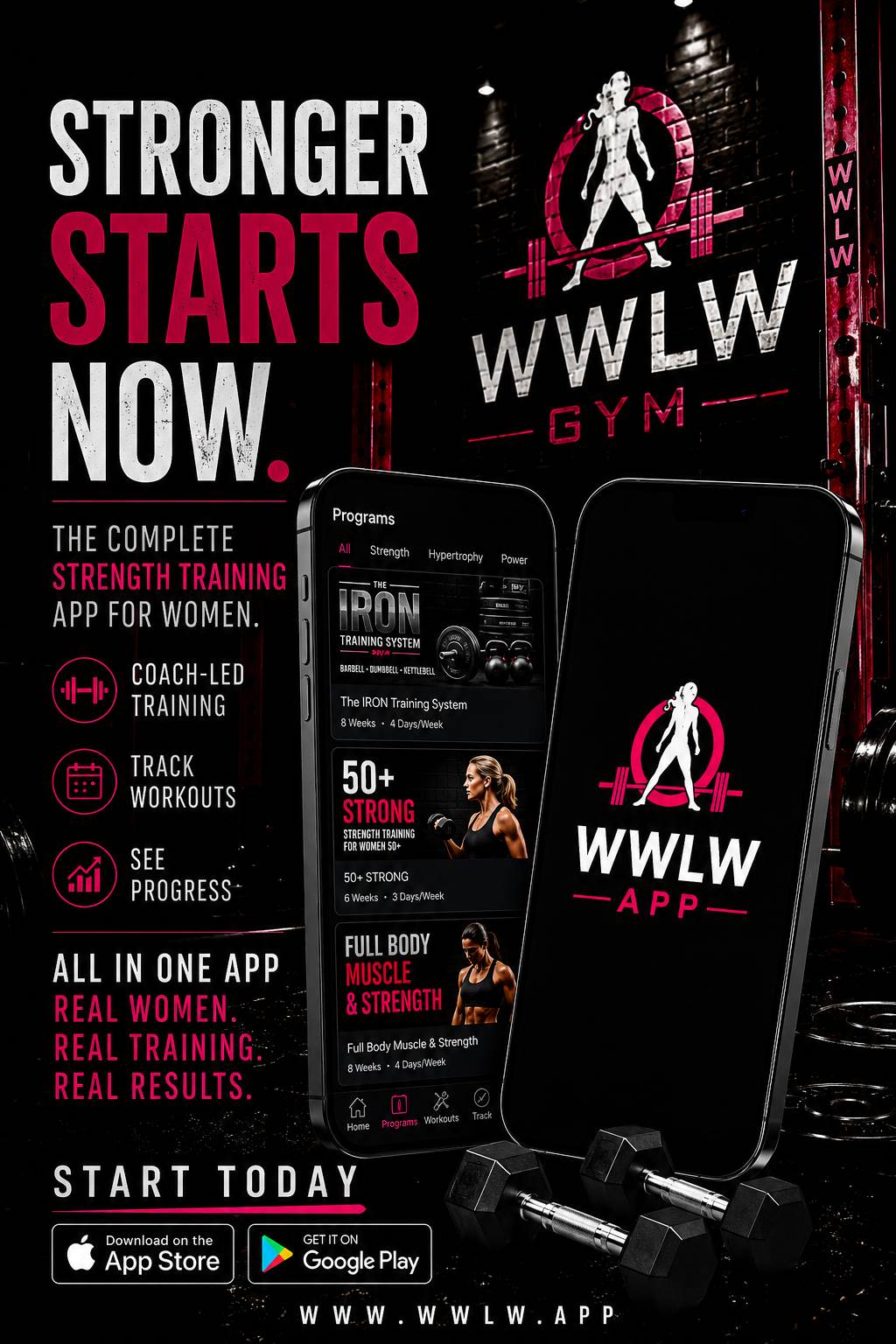 WWLW App - Stronger Starts Now. The complete strength training app for women.